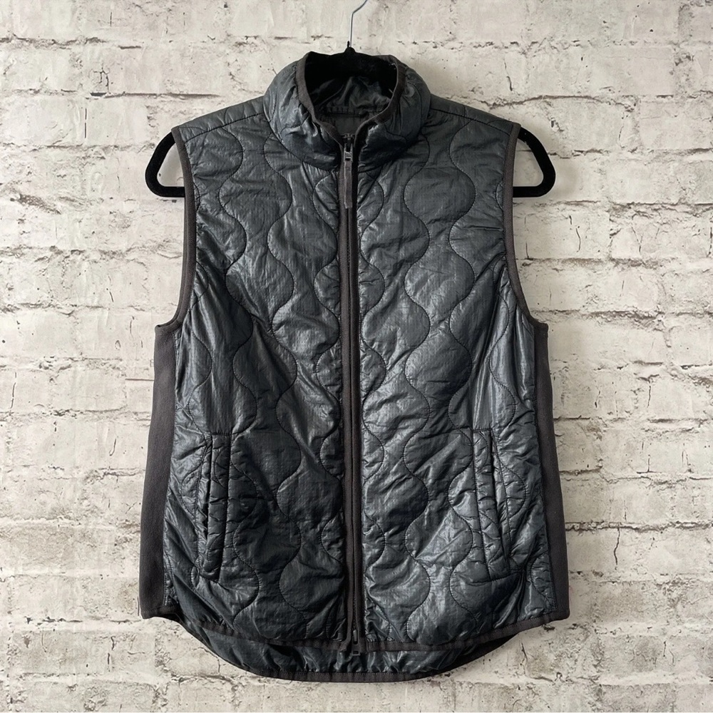 J Crew Puffer Vest Blue W/ Black Trim Zip Up Pocket Mock Neck Outerwear Women’s